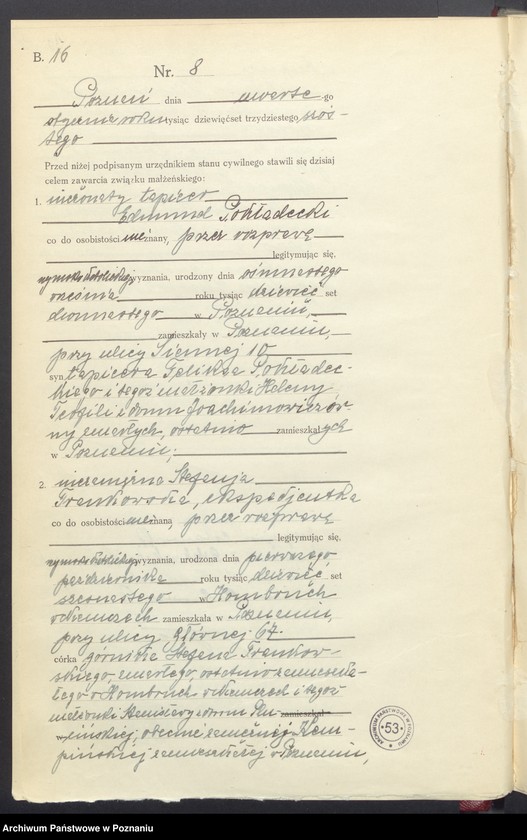 Obraz 17 z jednostki "Księga miejscowa małżeństw tom I [Rejestr główny małżeństw]"