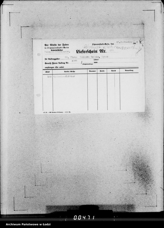 Obraz 10 z jednostki "[Listy przesyłkowe wyrobów dostarczonych z Getta]"