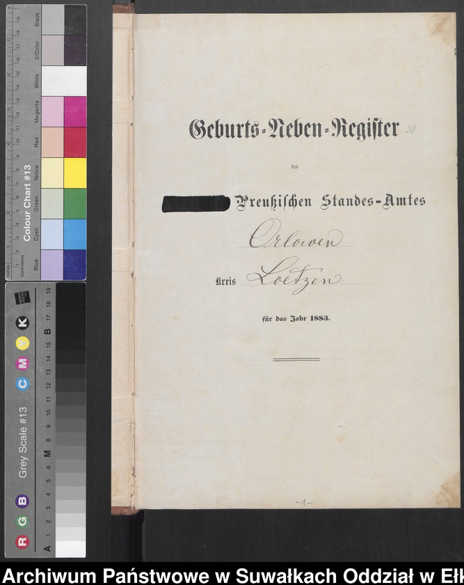 Obraz z jednostki "Geburts-Neben-Register des Preussischen Standes-Amtes Orlowen Kreis Loetzen für das Jahr 1883"