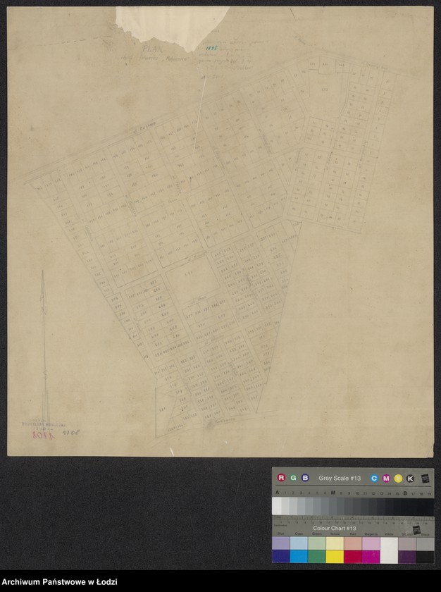 Obraz 1 z jednostki "Plan części folwarku Pabianice. Podział na parcele oznaczone numerami i wchodzące w skład miasta"