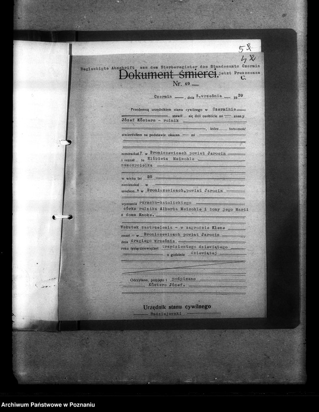 Obraz 8 z jednostki "Kreis Jarotschin (Jarocin). Wykazy miejscowych Niemców, którzy zginęli w 1939 roku."