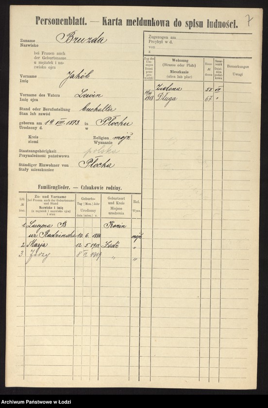 Obraz 9 z jednostki "[Spis ludności Łodzi] Bruzda - Brzeziner"