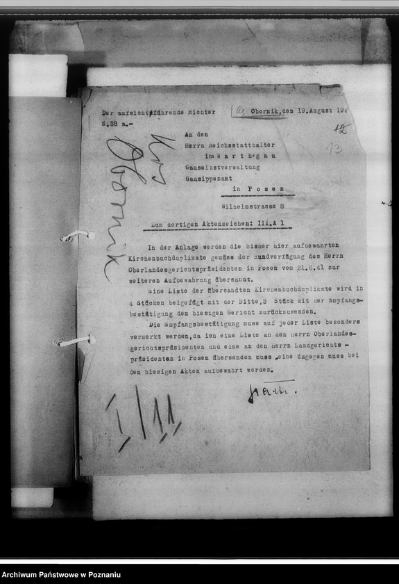 Obraz 17 z jednostki "Schriftwechsel mit den Amtsgerichten [korespondencja w sprawie ksiąg kościelnych, nazwy powiatów od M - Z]"