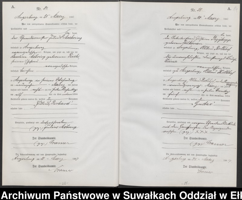 image.from.unit.number "Geburts-Neben-Register des Preussischen Standes-Amtes der Stadt Angerburg Kreis Angerburg"