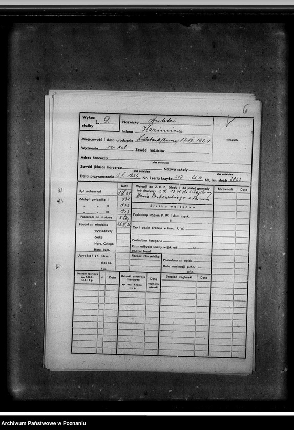 Obraz 10 z jednostki "Karty ewidencyjne harcerzy 5- tej Drużyny Harcerskiej im. Stasia Tarkowskiego"
