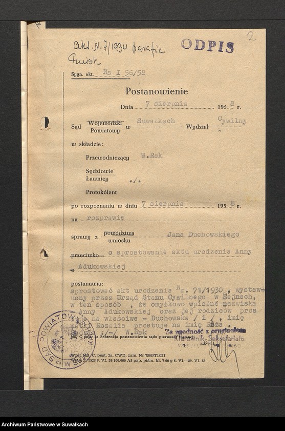 image.from.unit.number "Aneksy do aktów zaślubionych par. Puńsk (pow. Suwalskiego) za rok 1930"