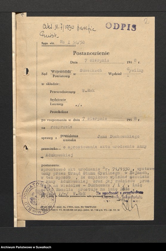 image.from.unit.number "Aneksy do aktów zaślubionych par. Puńsk (pow. Suwalskiego) za rok 1930"