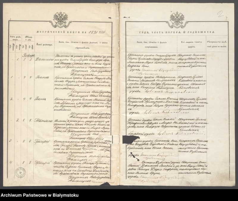 Obraz z jednostki "Metričeskaja kniga dlja zapisi rodivšiehsja, brakom sočetavšichsja i umieršieh na [lata 1891 - 1893]"