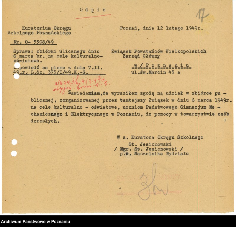 Obraz 20 z jednostki "1. Działalność Opiekuńcza Związku Powstańców Wielkopolskich. 2. Księgowość Związku Powstańców Wielkopolskich. 3. Zbiórka uliczna 6.VII. 1949 r. 4. Preliminarze budżetowe."
