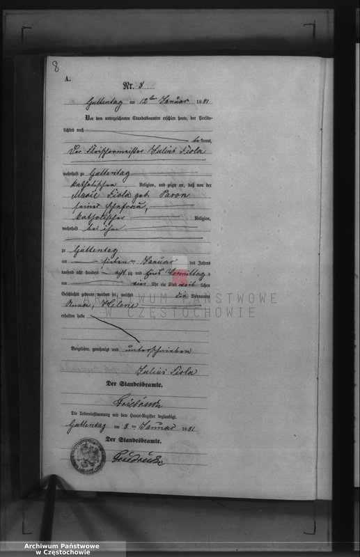 image.from.unit.number "Geburts - Neben Register des Königlich Preussischen Standesamts Guttentag im Kreise Lublinitz pro 1881."