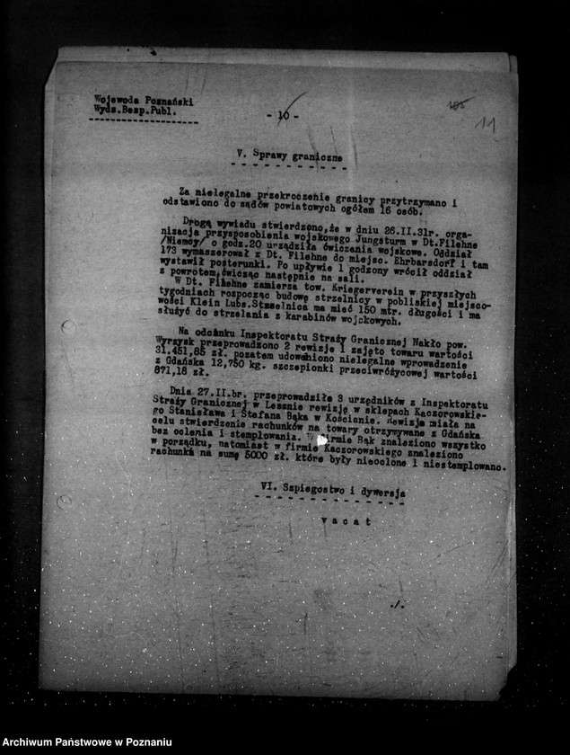 Obraz 15 z jednostki "Sprawozdania sytuacyjne tygodniowe ze stanu bezpieczeństwa za czas od 27 lutego do 7 maja 1931 r. /nr 9-17/"