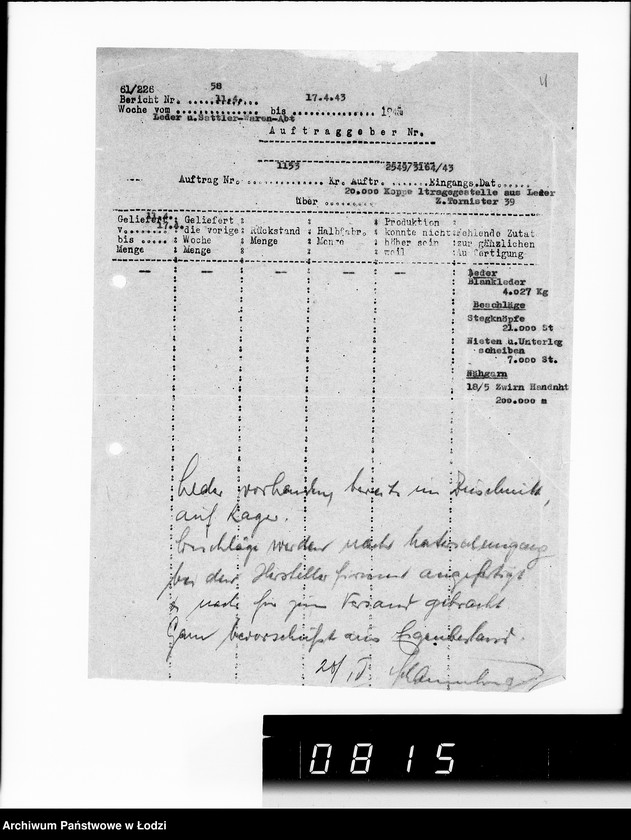 Obraz 8 z jednostki "Bewegungsberichte VIII. [Sprawozdania z wykonania zamówień wojskowych]"