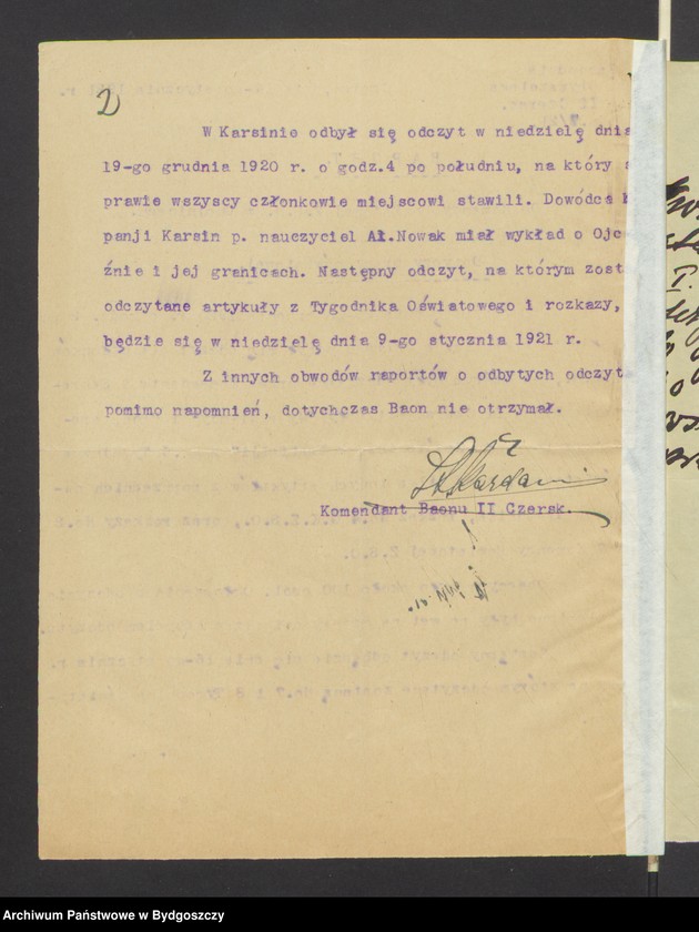 image.from.unit.number "Raporty Baonów do Komendy Powiatowej w Chojnicach o pracach oświatowych [wykładach i odczynach]"