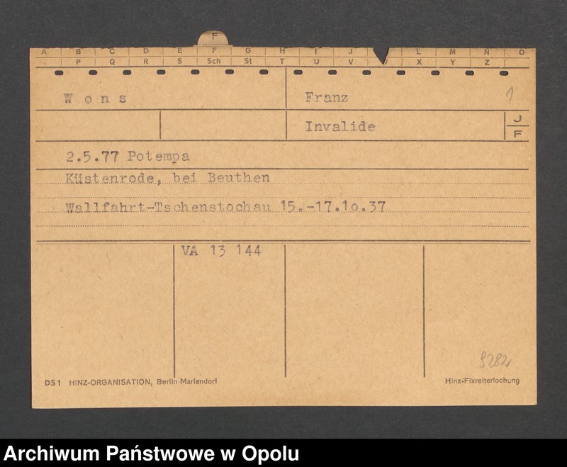 Obraz 3 z jednostki "[Wons Franz, ur. 2.5.1877 Potempa]"