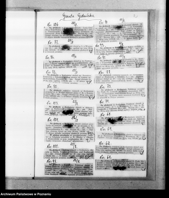 Obraz 6 z jednostki "Podziękowania za pomoc materialną dla uchodźców wojennych z Królestwa Polskiego [wycinki prasowe z "Gazety Grudziądzkiej" i "Gazety Gdańskiej"]"