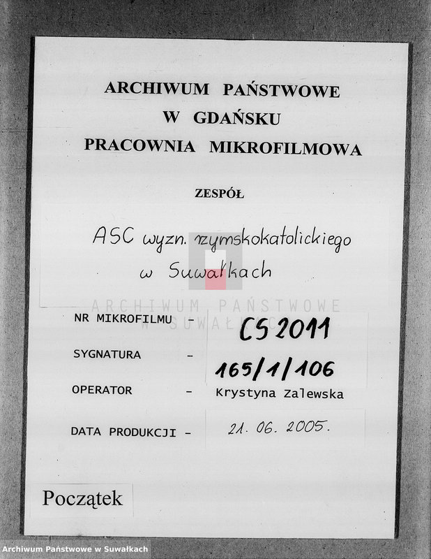 image.from.unit.number "[Akta urodzeń, małżeństw i zgonów wyznania rzymskokatolickiego parafii w Suwałkach]"