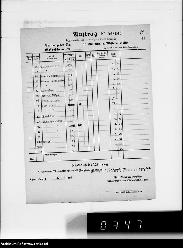 Obraz 18 z jednostki "Aufträge Litzm. Warenhandelsgesellschaft"