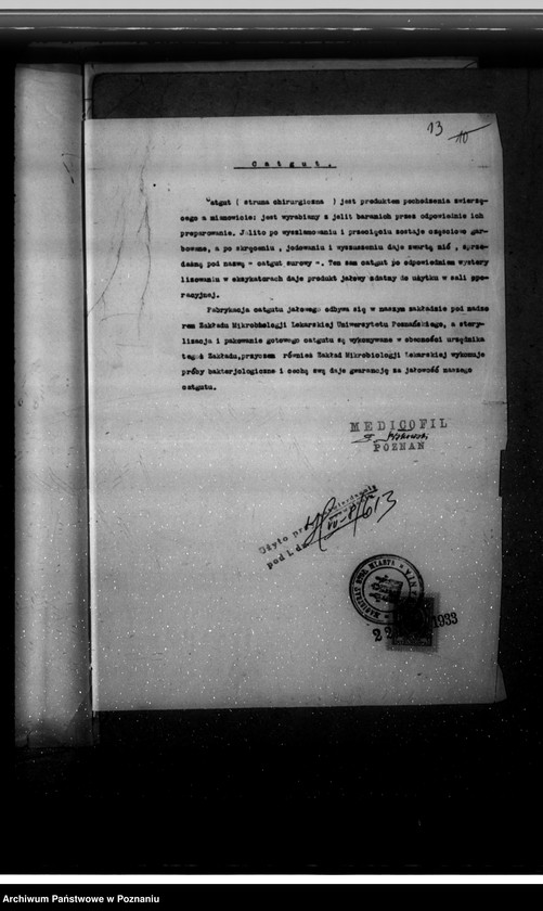 Obraz 18 z jednostki ""Meducofil" wytwórnia catgutu Firma F. Bykowskiego Poznań /zatwierdzenie zakładu/"