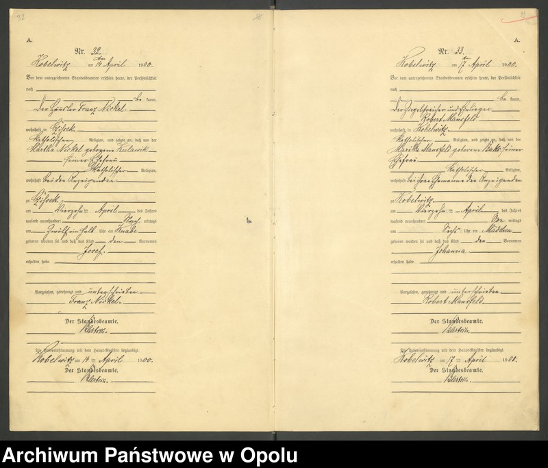 image.from.unit.number "Urząd Stanu Cywilnego Kobylice Księga urodzeń rok 1900"