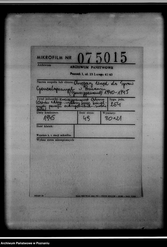 Obraz 2 z jednostki "Kreissippenamt Ostrowo [Ostrów Wielkopolski, wykazy ksiąg kościelnych parafii ewangelickich i katolickich]"