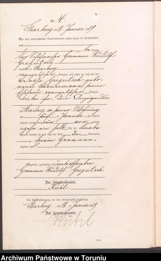image.from.unit.number "Geburts Neben Register Starburg Stadt für das Jahr 1909"