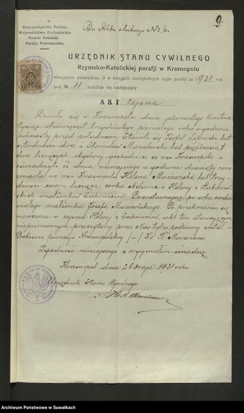 image.from.unit.number "Dokumenty Do aktów zaślubionych Smoleńskiej Rzymsko-Katolickiej parafji za 1931 rok"