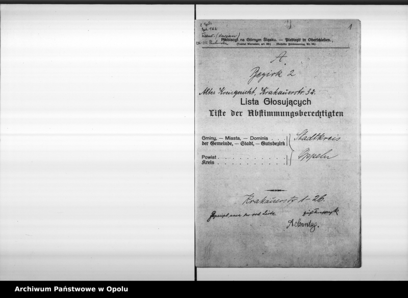 Obraz 5 z jednostki "2. Wahlbezirk Wahllokal: Altes Kreisgericht Krakauerstr[asse] 32."