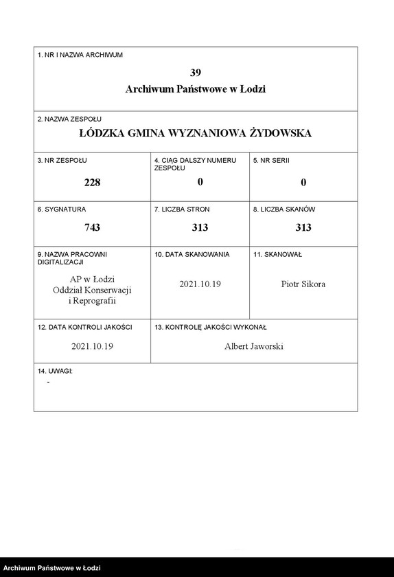Obraz 1 z jednostki "Kartoteka osób pochowanych na cmentarzu żydowskim przy ulicy Brackiej w latach 1892-1944. Nazwiska na literę U"