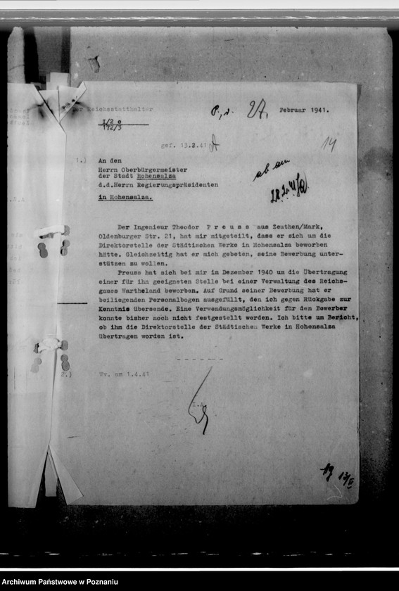 Obraz 18 z jednostki "Bewerbung des Ing. Theodor Preuss - urzędnik"