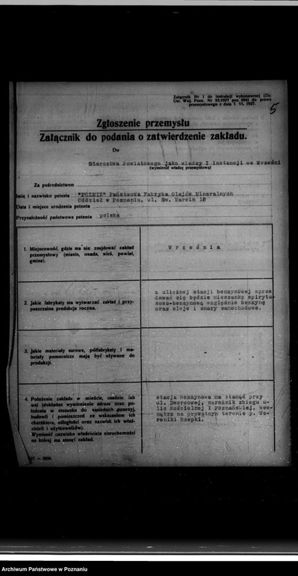 Obraz 9 z jednostki "/Zatwierdzenie budowy stacji benzynowej we Wrześni/ własność "Polmin" Państwowa fabryka olejów mineralnych"