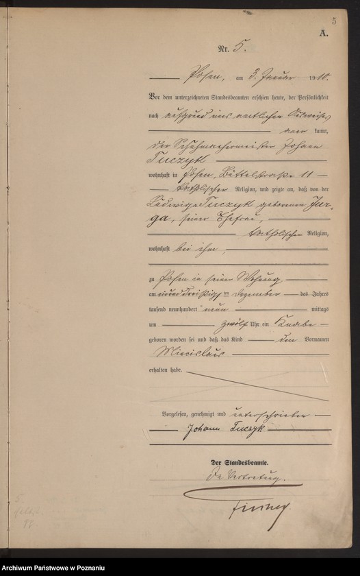 Obraz 6 z jednostki "Księga miejscowa urodzeń tom I [Rejestr główny urodzeń]"