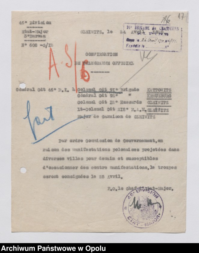 Obraz 19 z jednostki "/Korespondencja i sprawozdania, instrukcje w sprawach zapewnienia bezpieczeństwa i porządku publicznego, zakazy kolportażu prasy niemieckiej/ 4.02.1920 - 23.04.1922"