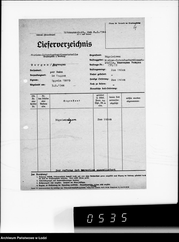 Obraz 8 z jednostki "Kriegsauftrag B N 239/11 Geräte u.Verbrauchsmitteln"