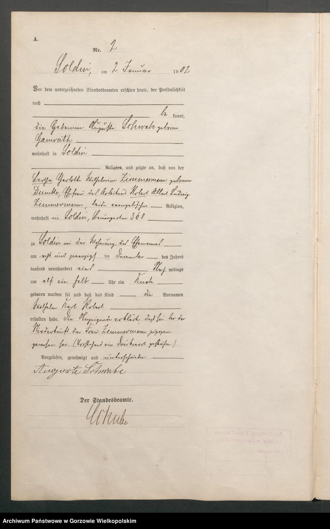 Obraz z jednostki "Geburts Register"