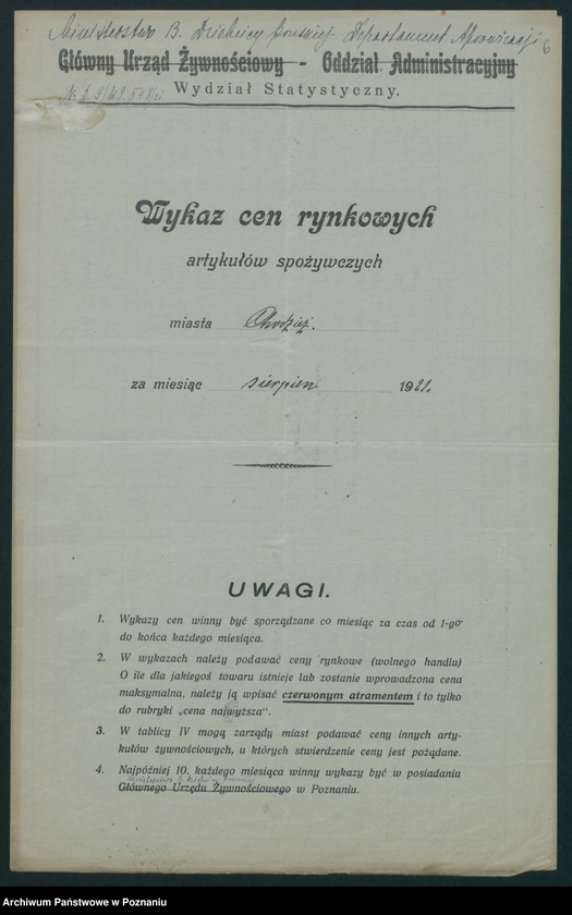Obraz 8 z jednostki "[Wykazy cen rynkowych artykułów spożywczych w poszczególnych miastach Województwa Poznańskiego za miesiąc sierpień 1921 roku]"