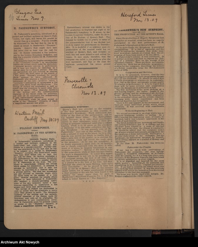 image.from.unit.number "Angleterre 1909. Wycinki prasowe dotyczące koncertów w Anglii i Szkocji"