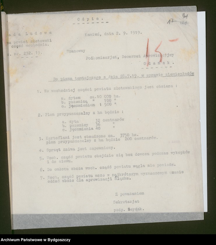 image.from.unit.number "Sprawy aprowizacyjne [wywóz żywności do Gdańska i Niemiec]"