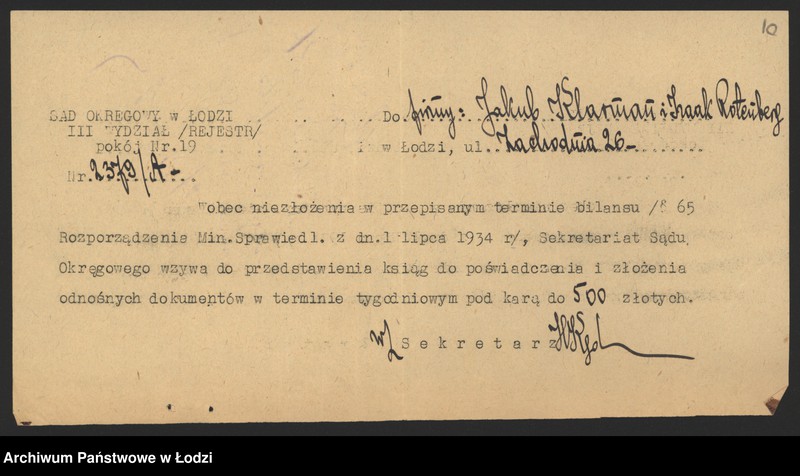 Obraz 12 z jednostki "Jakób Klarman, Izaak Rotenberg- wyrób i sprzedaż towarów manufakturowych"