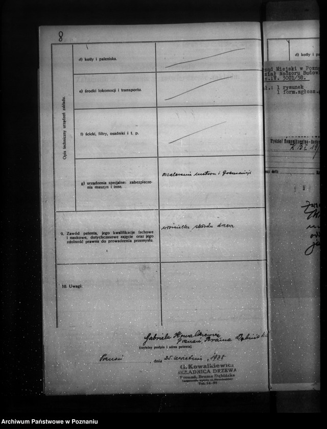 Obraz 12 z jednostki "Budowa warsztatu obróbki drzewa G. Kowalkiewiczowej Poznań Brama Dembińska 2"
