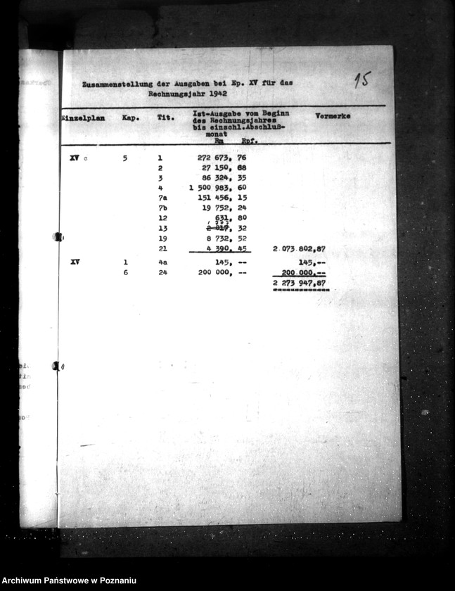 Obraz 19 z jednostki "Jahresnachweisung über die Haushaltseinnahmen und Ausgaben, Reichsministerium der Finanzen"