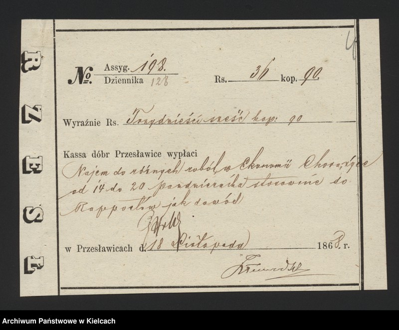image.from.unit.number "Dowody rozchodu kasy dóbr Przęsławice od 1 listopada do 28 lutego 1869 roku"