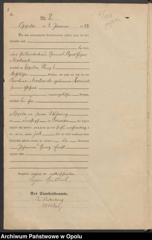 Obraz 6 z jednostki "Urząd Stanu Cywilnego w Opolu 1897 Rejestr Urodzeń Księga Miejscowa Nr 1 do 554"