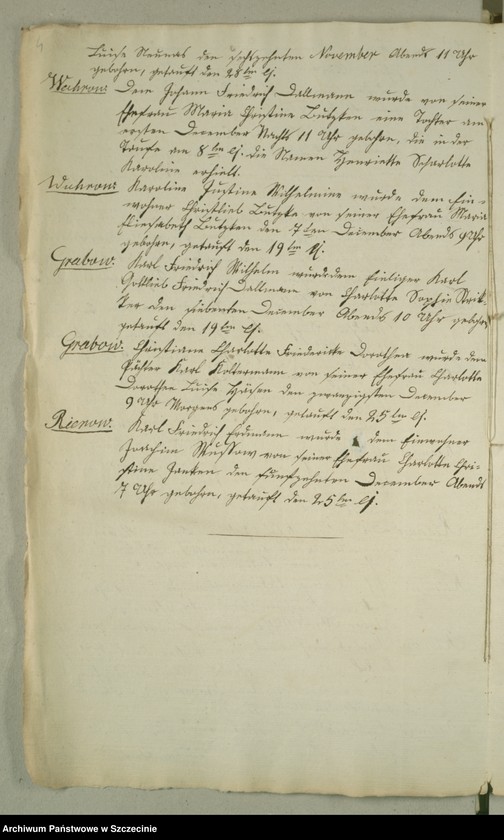 image.from.unit.number "Duplicate des Kirchenbuchs von den Grabowschen Gütern [Grabow]: Prützow [Prusinowo], Rienow [Rynowo], Tarnow [Tarnowo], Wuhrow [Worowo] und Mühlendorf [Poradz]"