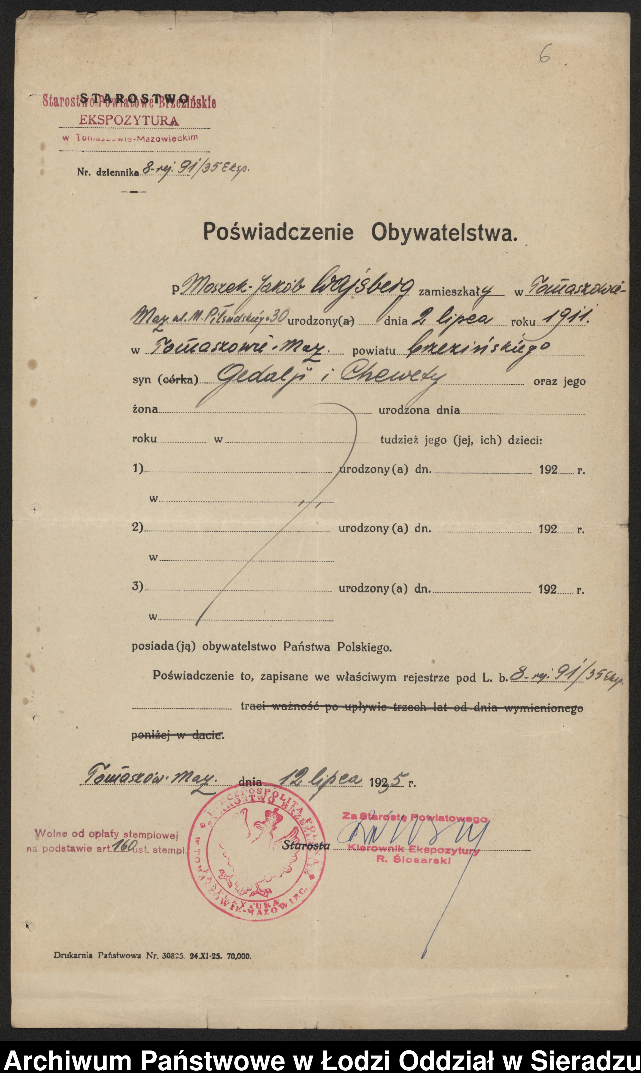 Skan z jednostki: Akta osobiste. Moszek Wajsberg