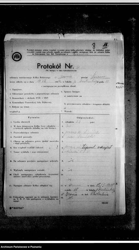 Obraz 12 z jednostki "Protokoły zebrań, sprawozdania roczne, sprawy członkostwa, korespondencja"