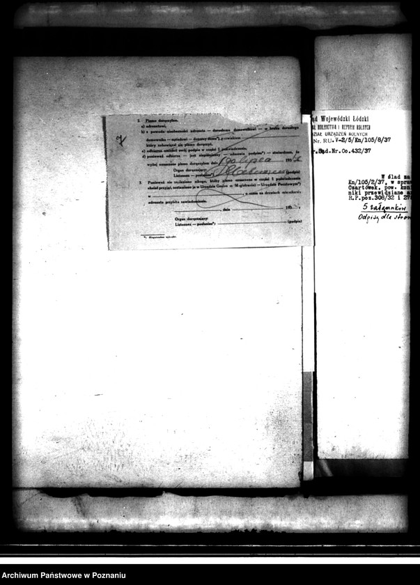 image.from.unit.number "Urząd Wojewódzki w Łodzi o przyznanie własności gruntów rozparcelowanych z majątku Czartowo-Czartówek powiatu konińskiego stanowiących własność Józefa i Izabeli Witkowskich"