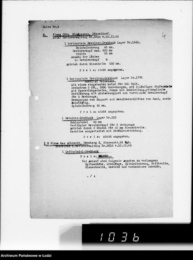 Obraz 8 z jednostki "Werkzeugmaschinen.[Korespondencja w sprawie zakupu]"