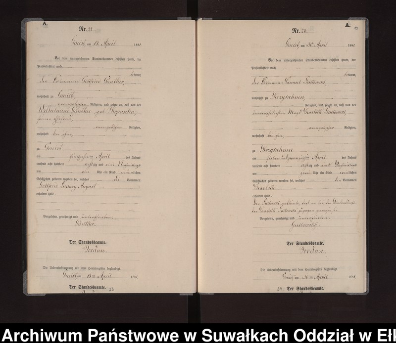 image.from.unit.number "Geburts-Neben-Register des Königlich Preussischen Standes-Amtes Gneist Kreis Loetzen"