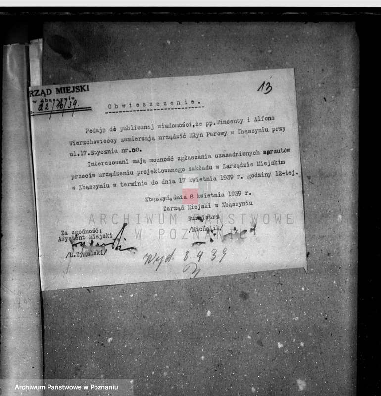 Obraz 18 z jednostki "Udzielenie zezwolenia na urządzenie młyna parowego W. i A. Wierzchowieckich w Zbąszyniu, pow. nowotomyski"