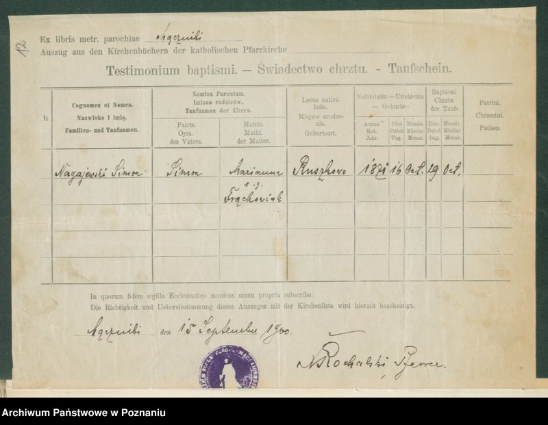 Obraz 14 z jednostki "[Dokumenty dostarczone przez narzeczonych do zawarcia związku małżeńskiego za 1902 rok. Tom III]"